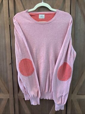 ARROW Pink Crewneck Sweater with Coral Elbow Patches SIZE MEDIUM